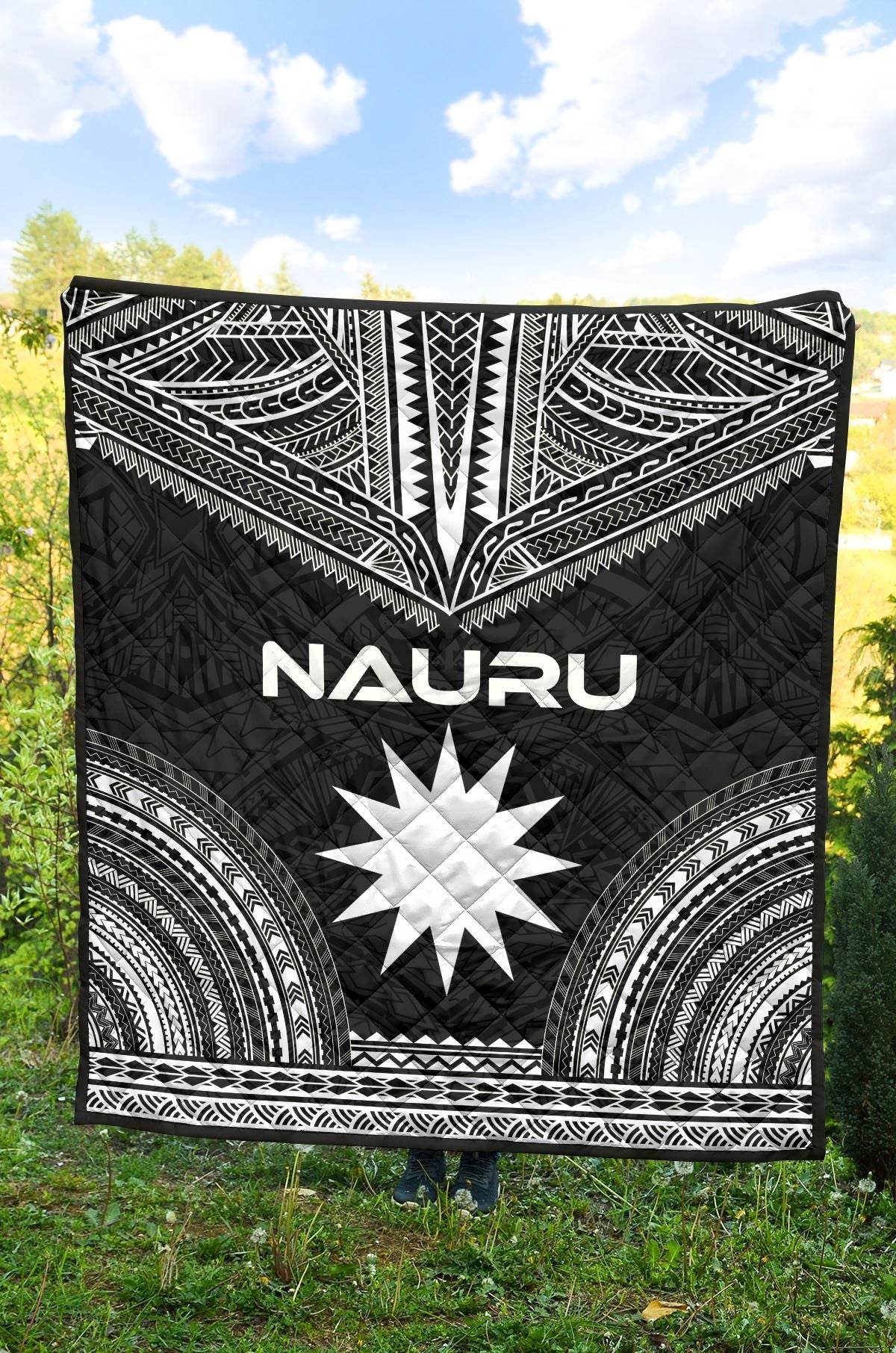 Nauru Premium Quilt - Nauru Flag Polynesian Chief Black Version