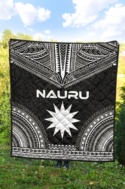 Nauru Premium Quilt - Nauru Flag Polynesian Chief Black Version