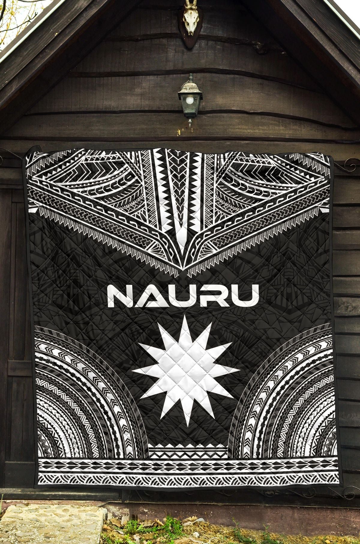 Nauru Premium Quilt - Nauru Flag Polynesian Chief Black Version