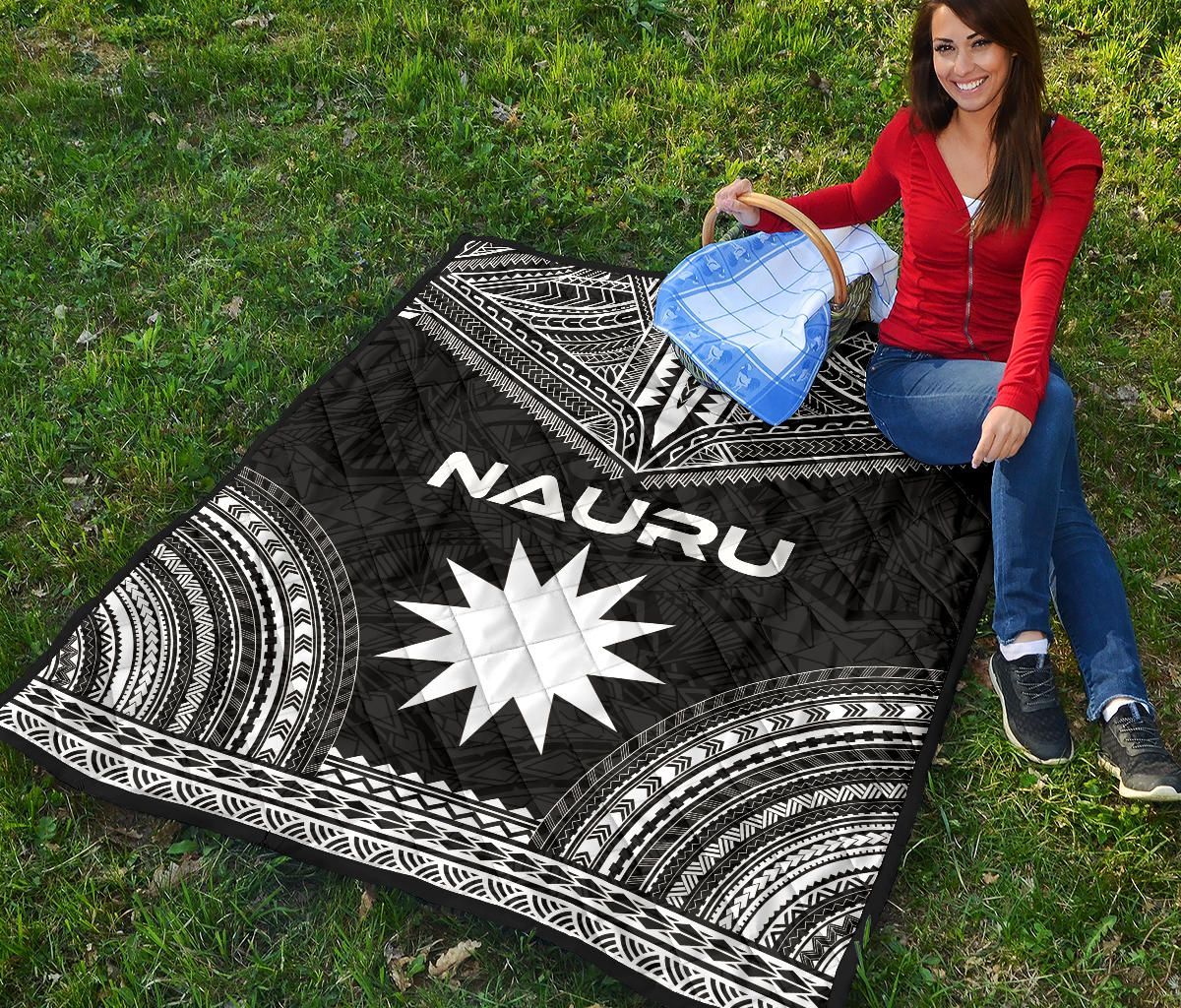 Nauru Premium Quilt - Nauru Flag Polynesian Chief Black Version