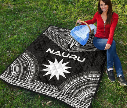 Nauru Premium Quilt - Nauru Flag Polynesian Chief Black Version