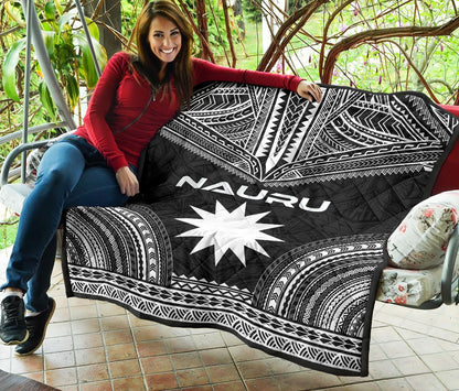 Nauru Premium Quilt - Nauru Flag Polynesian Chief Black Version