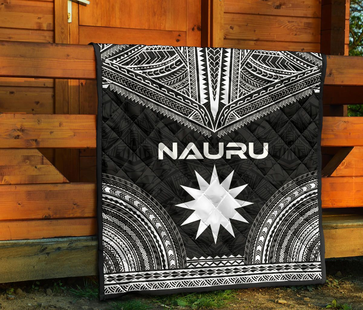 Nauru Premium Quilt - Nauru Flag Polynesian Chief Black Version