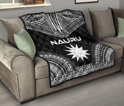 Nauru Premium Quilt - Nauru Flag Polynesian Chief Black Version