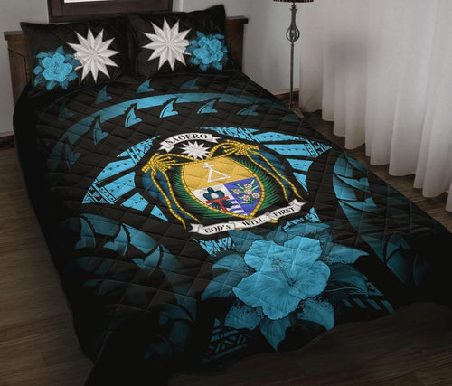 Nauru Polynesian Quilt Bed Set Hibiscus Blue