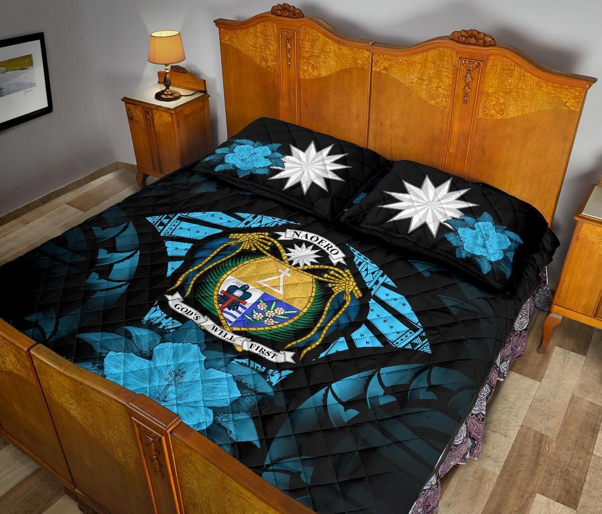 Nauru Polynesian Quilt Bed Set Hibiscus Blue