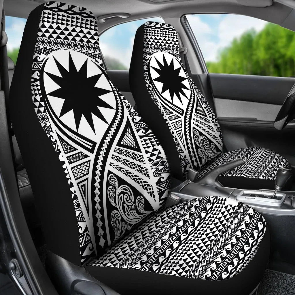 Nauru Car Seat Cover - Nauru Flag Polynesian Tattoo Black