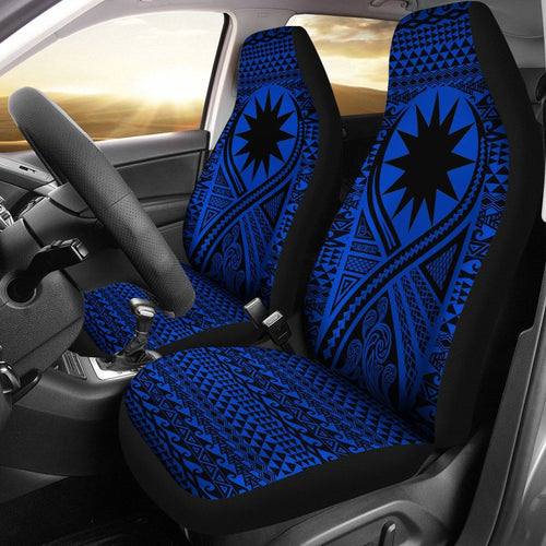 Nauru Car Seat Cover - Nauru Flag Polynesian Tattoo Blue
