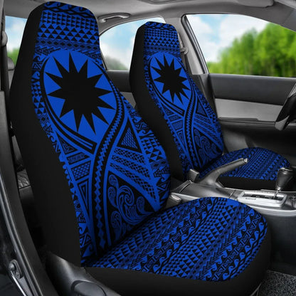 Nauru Car Seat Cover - Nauru Flag Polynesian Tattoo Blue