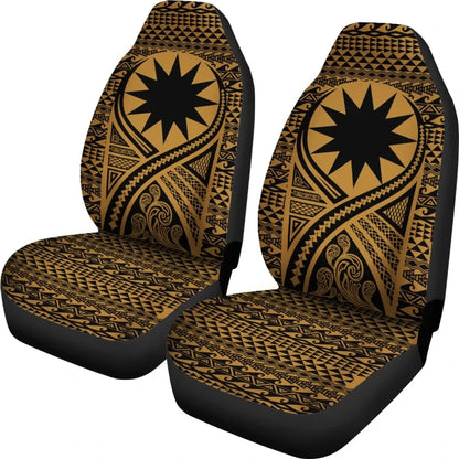 Nauru Car Seat Cover - Nauru Flag Polynesian Tattoo Gold
