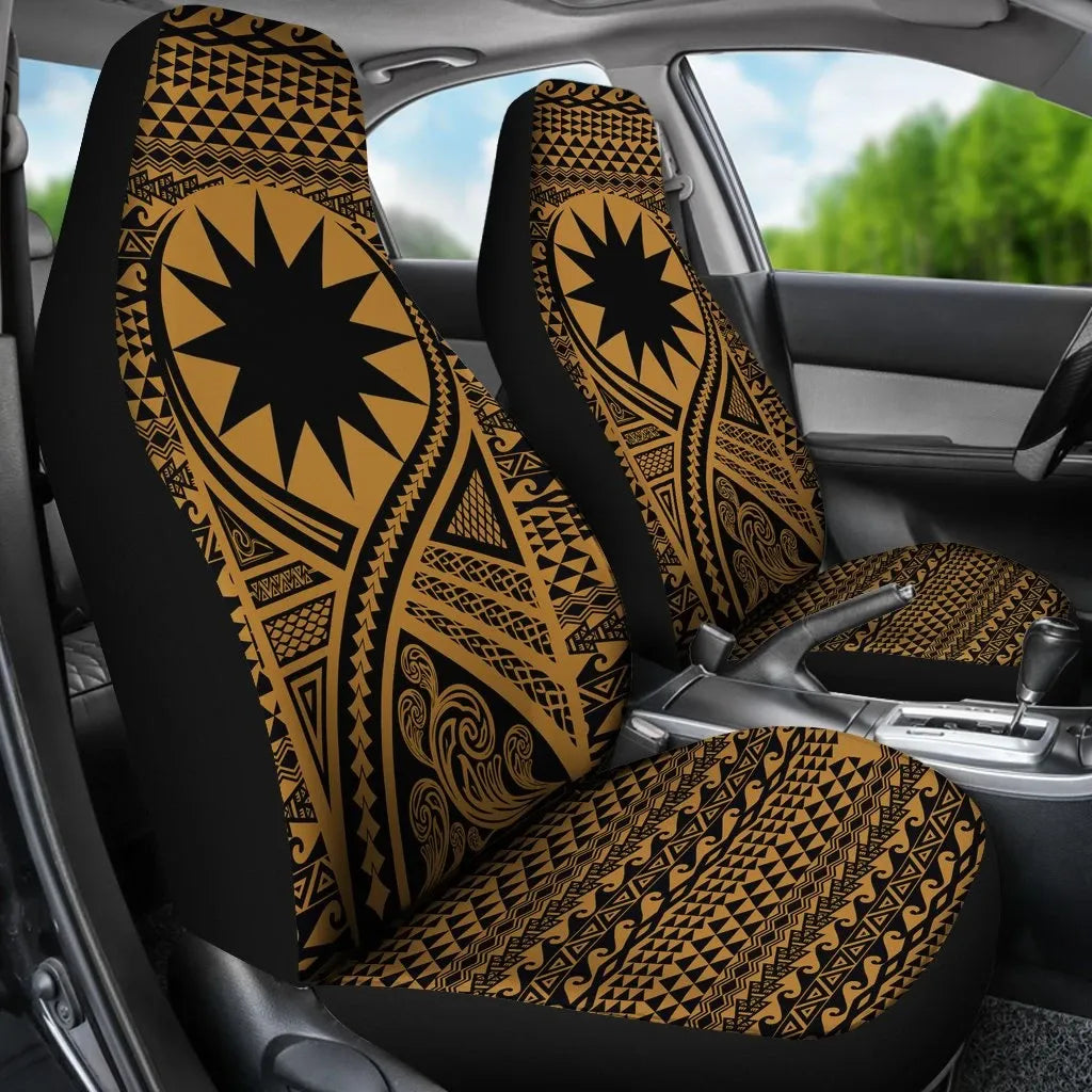 Nauru Car Seat Cover - Nauru Flag Polynesian Tattoo Gold