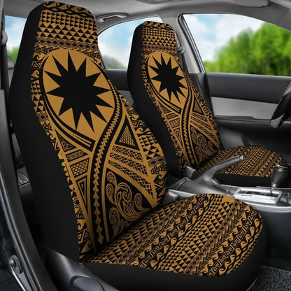 Nauru Car Seat Cover - Nauru Flag Polynesian Tattoo Gold