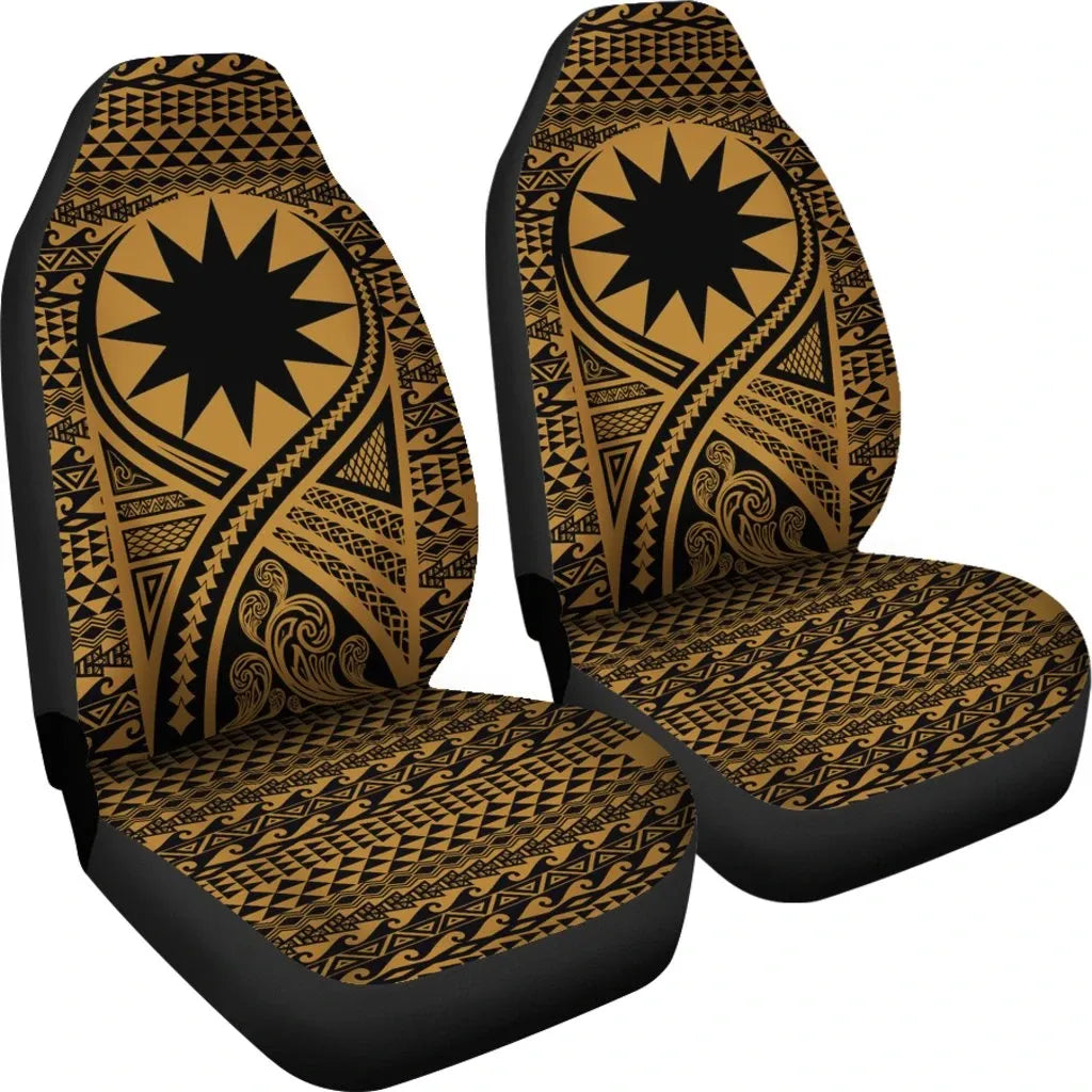 Nauru Car Seat Cover - Nauru Flag Polynesian Tattoo Gold