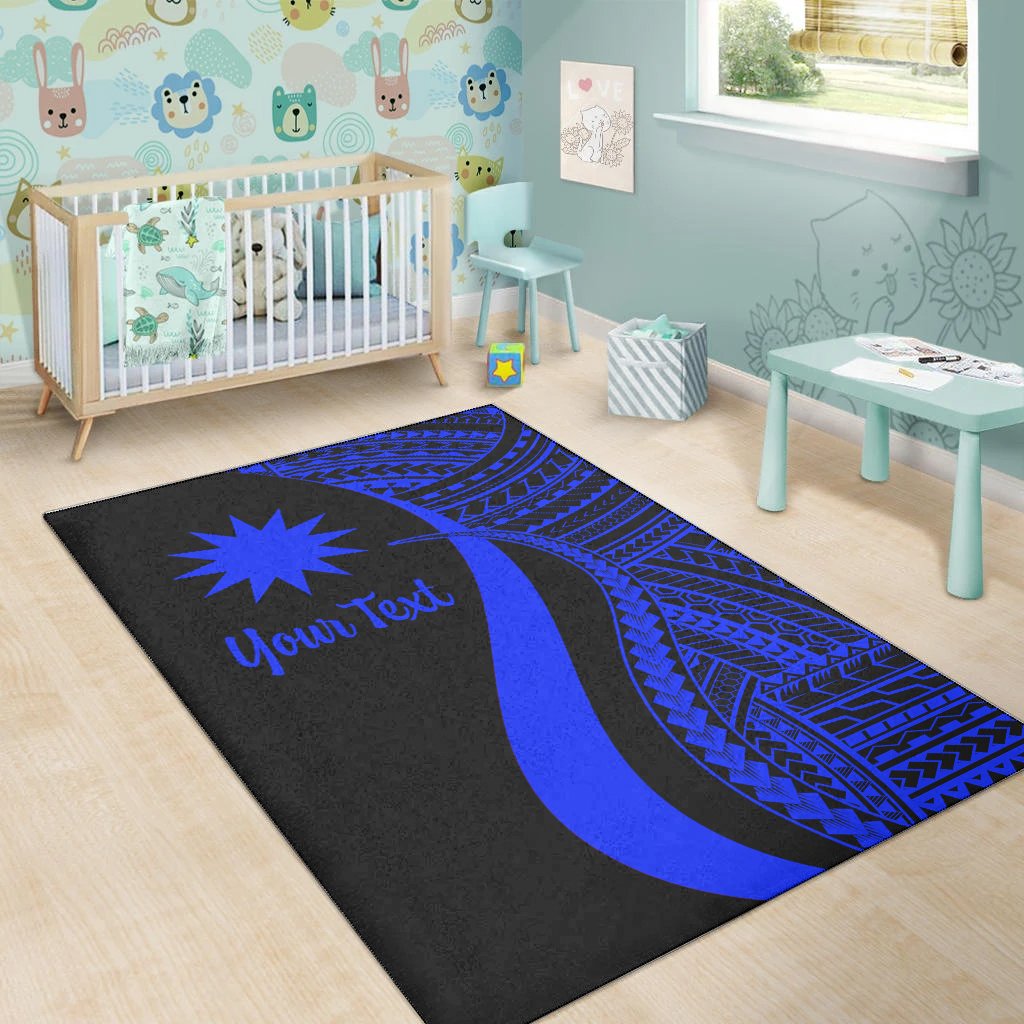Nauru Custom Personalised Area Rug - Blue Polynesian Tentacle Tribal Pattern