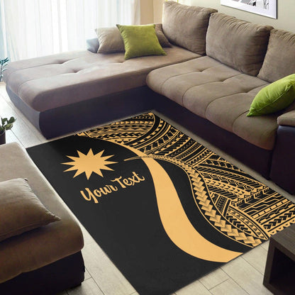 Nauru Custom Personalised Area Rug - Gold Polynesian Tentacle Tribal Pattern