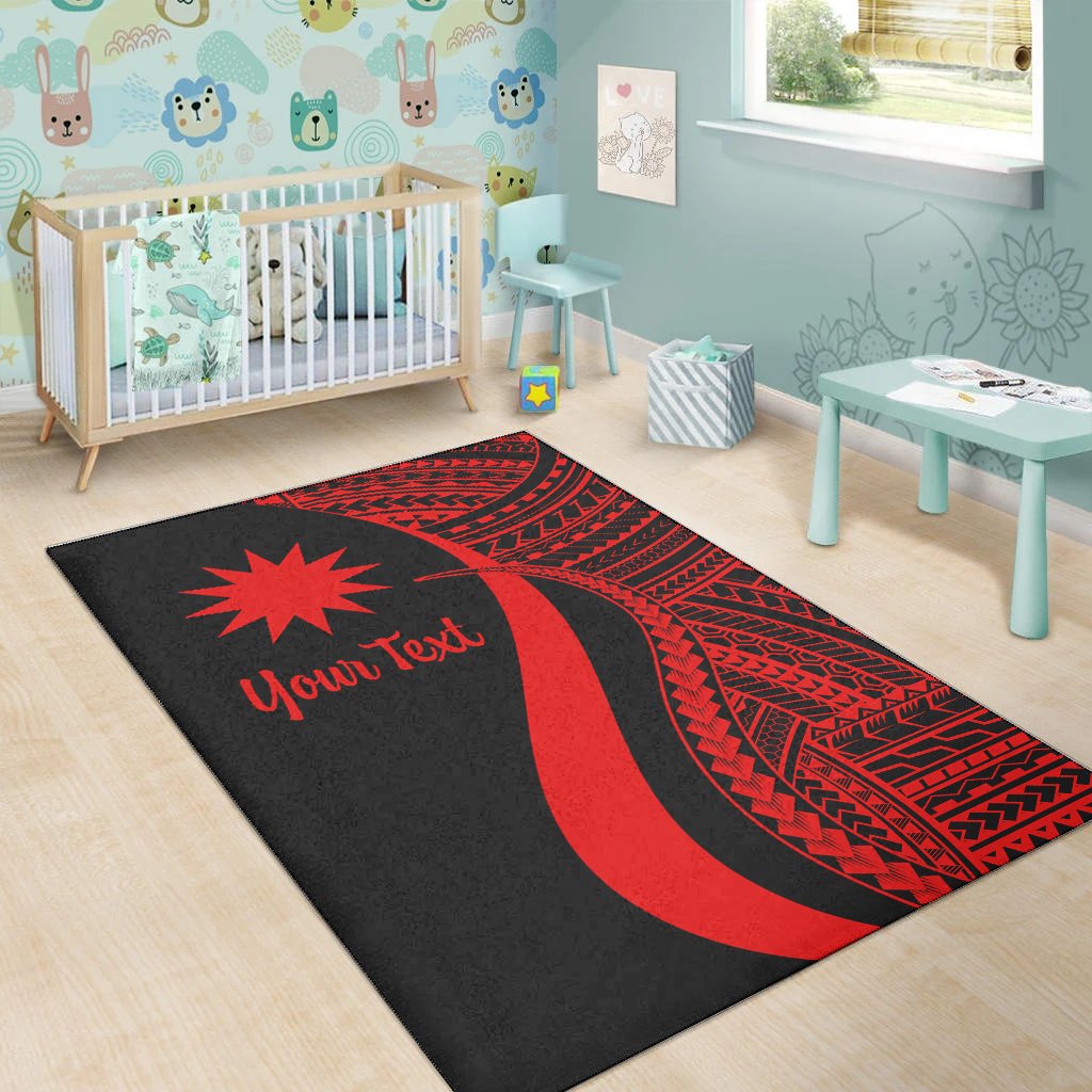 Nauru Custom Personalised Area Rug - Red Polynesian Tentacle Tribal Pattern
