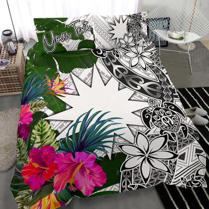 Nauru Custom Personalised Bedding Set White - Turtle Plumeria Banana Leaf