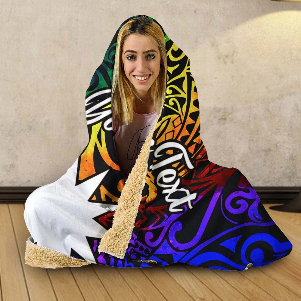 Nauru Custom Personalised Hooded Blanket - Rainbow Polynesian Pattern