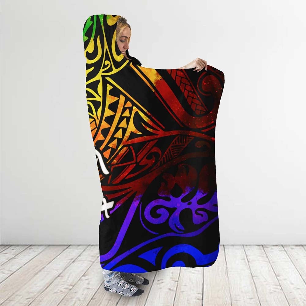 Nauru Custom Personalised Hooded Blanket - Rainbow Polynesian Pattern