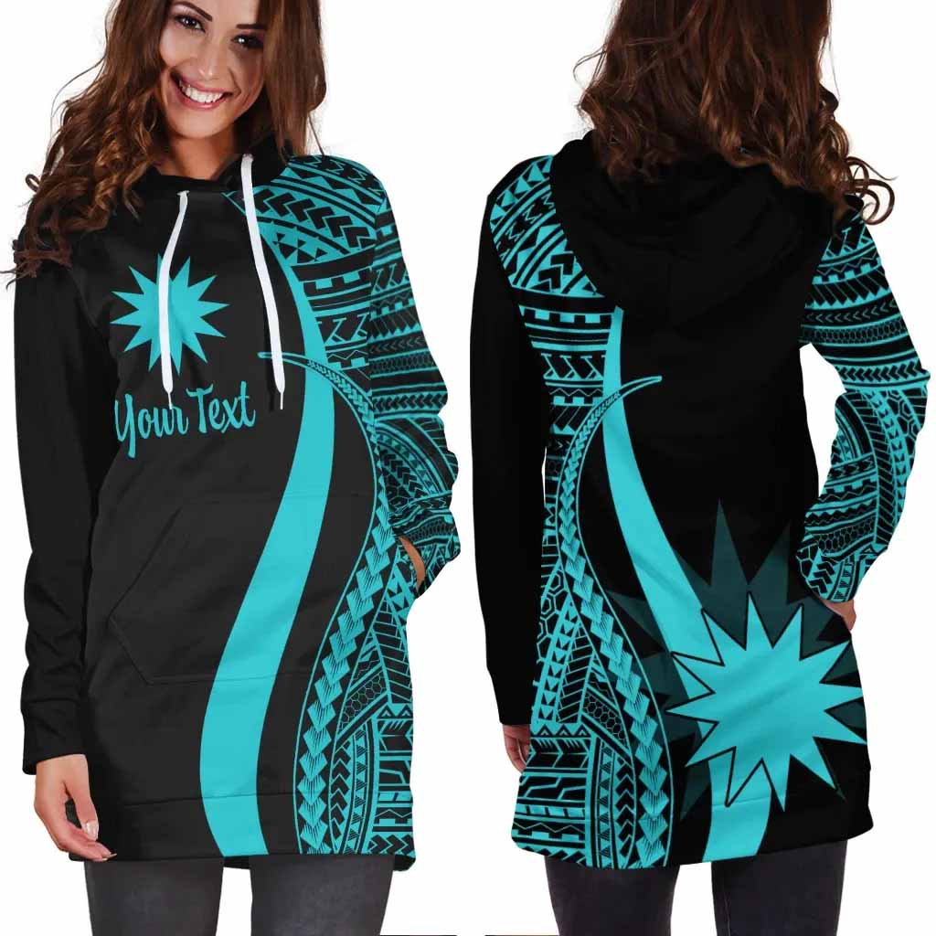 Nauru Custom Personalised Hoodie Dress - Turquoise Polynesian Tentacle Pattern