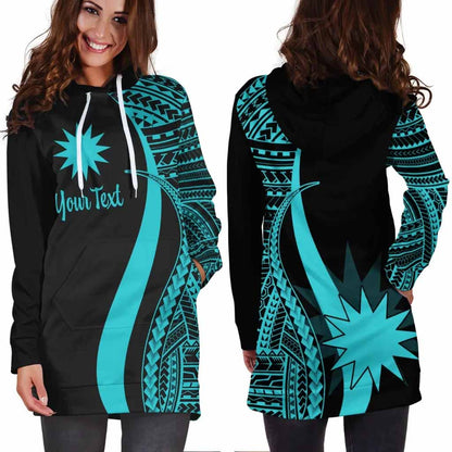 Nauru Custom Personalised Hoodie Dress - Turquoise Polynesian Tentacle Pattern