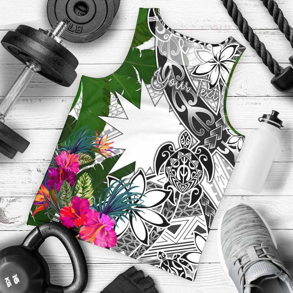 Nauru Custom Personalised Men Tank Top White - Turtle Plumeria Banana Leaf