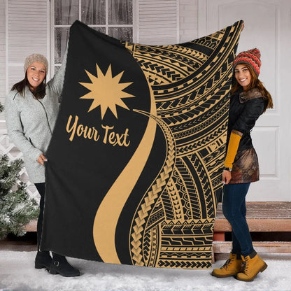 Nauru Custom Personalised Premium Blanket - Gold Polynesian Tentacle Tribal Pattern