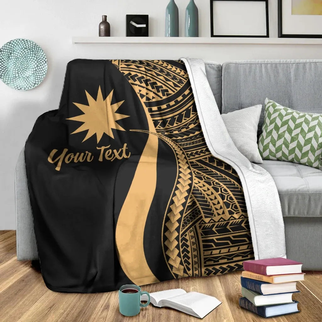 Nauru Custom Personalised Premium Blanket - Gold Polynesian Tentacle Tribal Pattern
