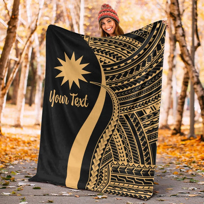 Nauru Custom Personalised Premium Blanket - Gold Polynesian Tentacle Tribal Pattern