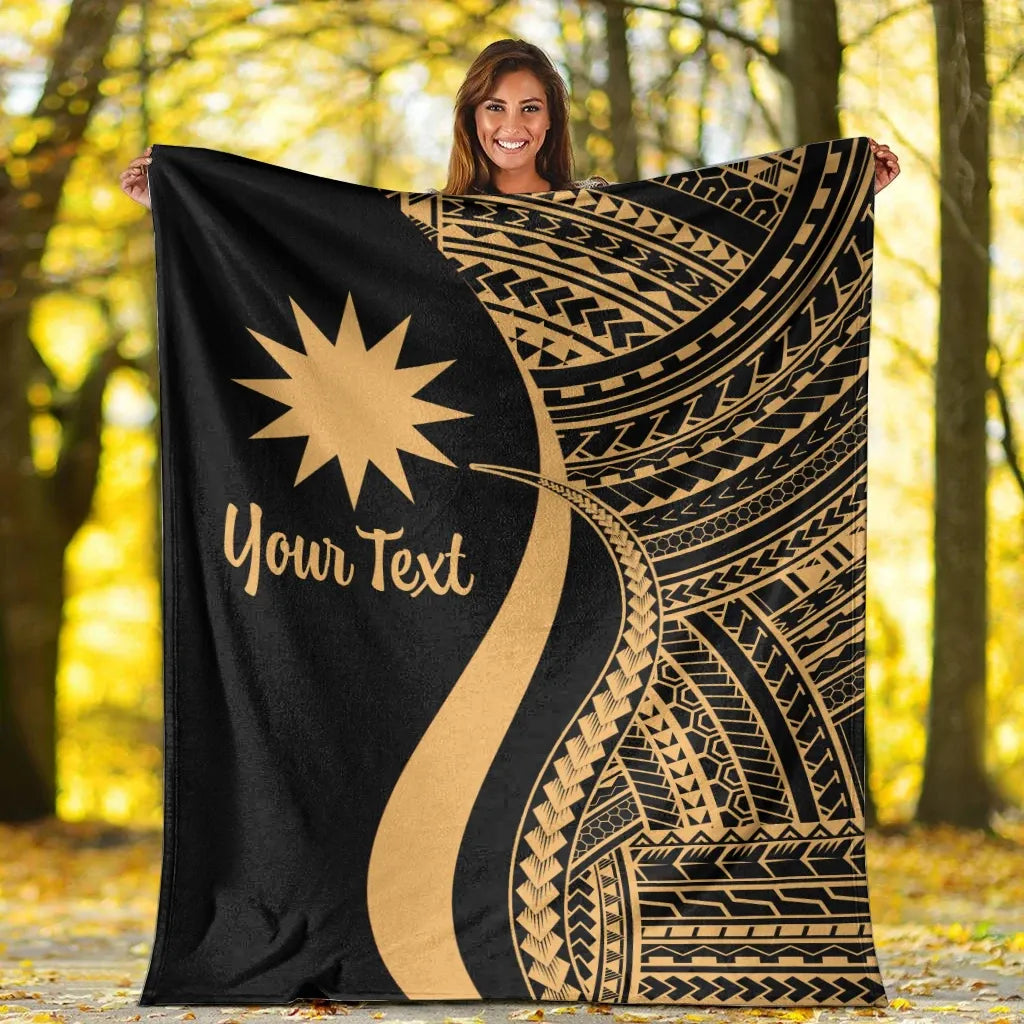 Nauru Custom Personalised Premium Blanket - Gold Polynesian Tentacle Tribal Pattern