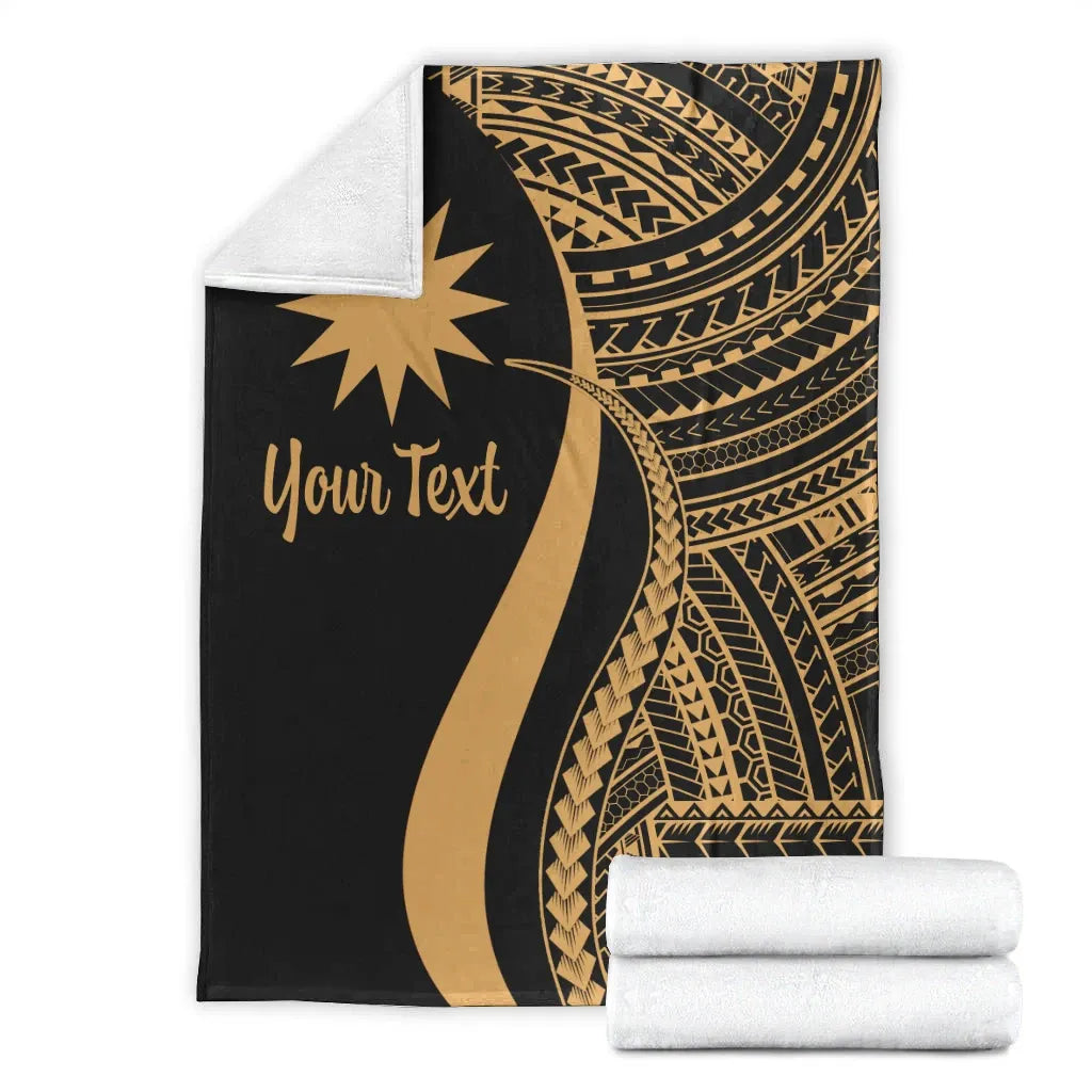 Nauru Custom Personalised Premium Blanket - Gold Polynesian Tentacle Tribal Pattern