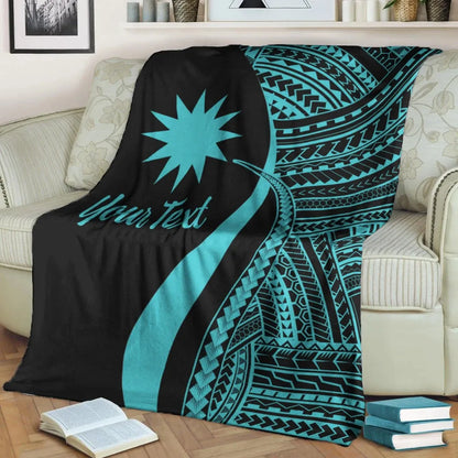 Nauru Custom Personalised Premium Blanket - Turquoise Polynesian Tentacle Tribal Pattern