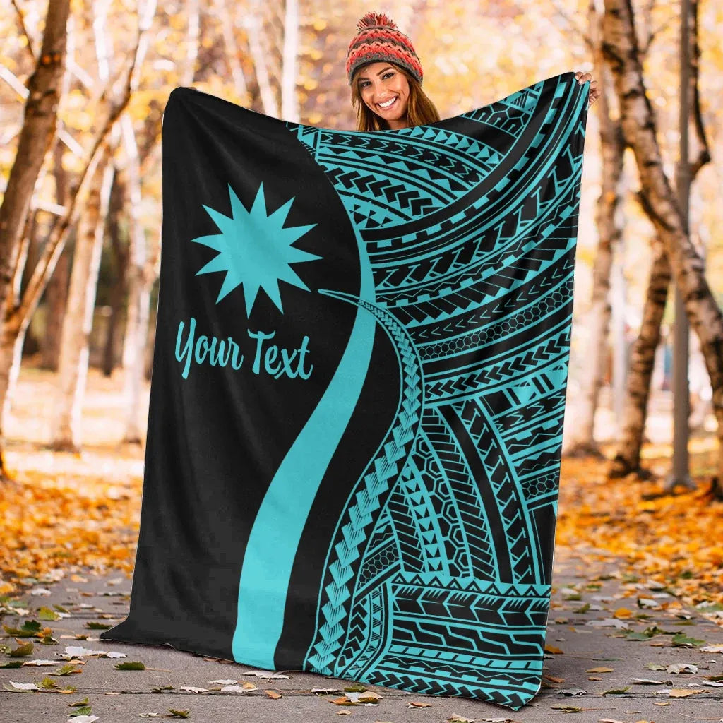 Nauru Custom Personalised Premium Blanket - Turquoise Polynesian Tentacle Tribal Pattern