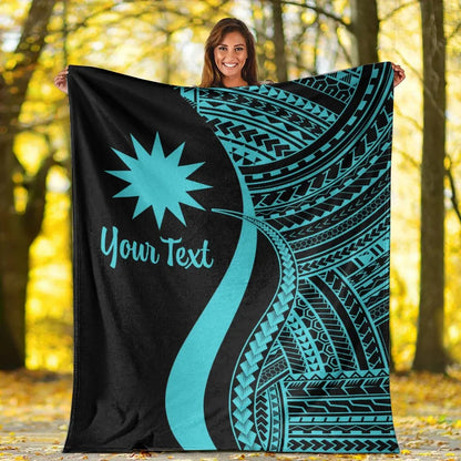 Nauru Custom Personalised Premium Blanket - Turquoise Polynesian Tentacle Tribal Pattern