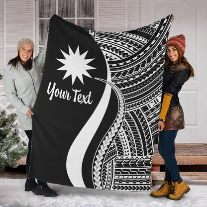 Nauru Custom Personalised Premium Blanket - White Polynesian Tentacle Tribal Pattern