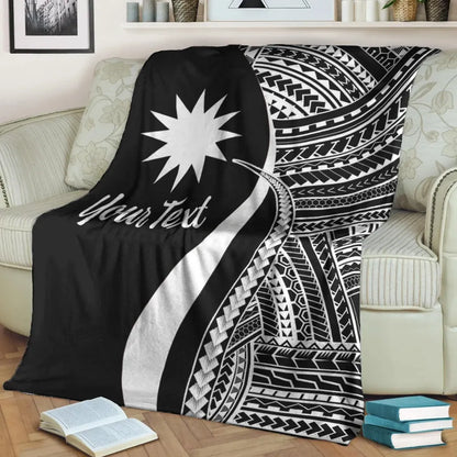 Nauru Custom Personalised Premium Blanket - White Polynesian Tentacle Tribal Pattern