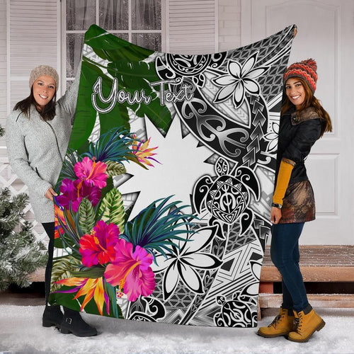 Nauru Custom Personalised Premium Blanket White - Turtle Plumeria Banana Leaf