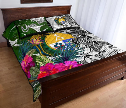 Nauru Custom Personalised Quilt Bed Set White - Turtle Plumeria Banana Leaf Crest