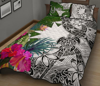 Nauru Custom Personalised Quilt Bed Set White - Turtle Plumeria Banana Leaf