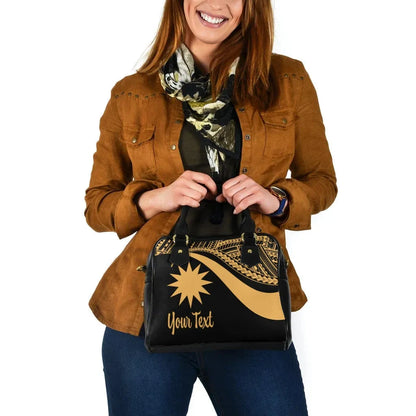 Nauru Custom Personalised Shoulder Handbag - Gold Polynesian Tentacle Tribal Pattern