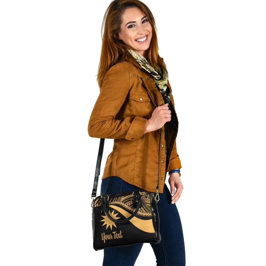 Nauru Custom Personalised Shoulder Handbag - Gold Polynesian Tentacle Tribal Pattern