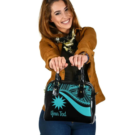 Nauru Custom Personalised Shoulder Handbag - Turquoise Polynesian Tentacle Tribal Pattern