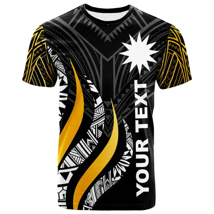 Nauru Custom Personalised T- Shirt - Nauru Strong Fire Pattern Gold