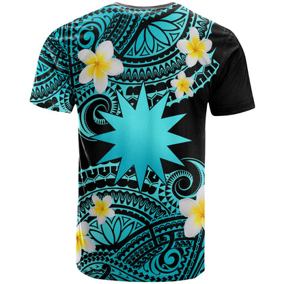 Nauru Custom Personalised T-Shirt - Plumeria Polynesian Vibe Turquoise