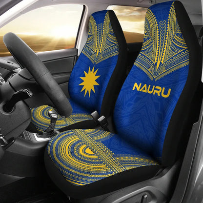 Nauru Car Seat Cover - Nauru Flag Polynesian Chief Tattoo Blue Version