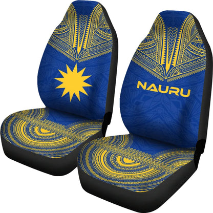 Nauru Car Seat Cover - Nauru Flag Polynesian Chief Tattoo Blue Version