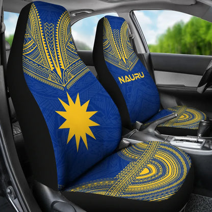 Nauru Car Seat Cover - Nauru Flag Polynesian Chief Tattoo Blue Version