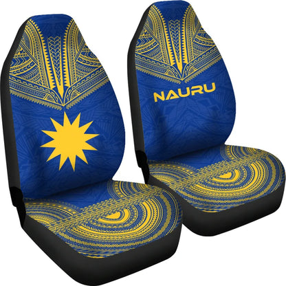 Nauru Car Seat Cover - Nauru Flag Polynesian Chief Tattoo Blue Version