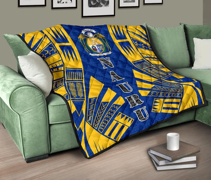 Nauru Premium Quilt - Nauru Coat Of Arms Polynesian Yellow Tattoo