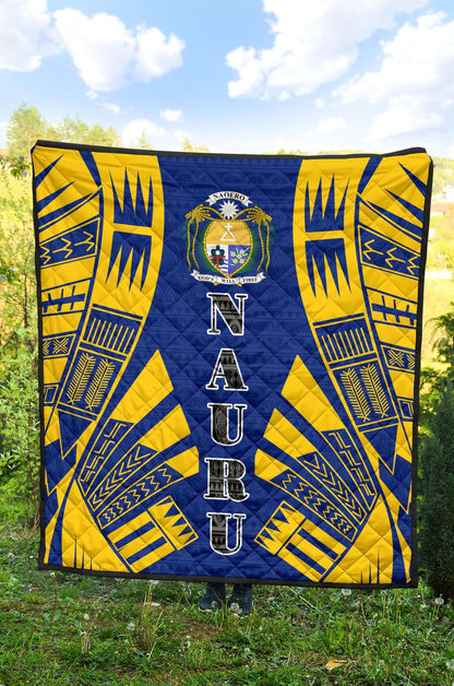 Nauru Premium Quilt - Nauru Coat Of Arms Polynesian Yellow Tattoo